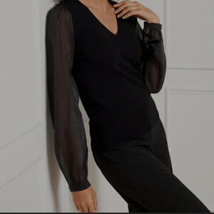 Talbots Women's Woven Sleeve V-neck Pullover Black Size 1X